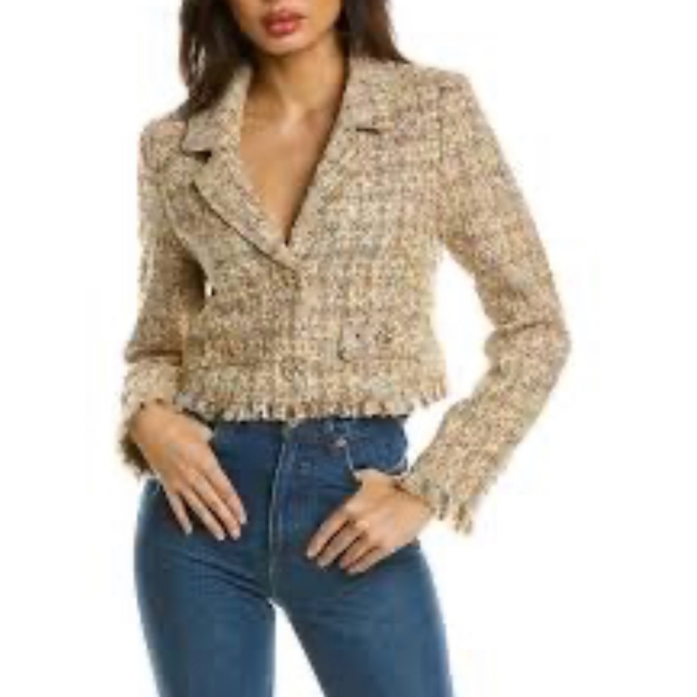 Gold Boucle Cropped Frayed Edge Jacket